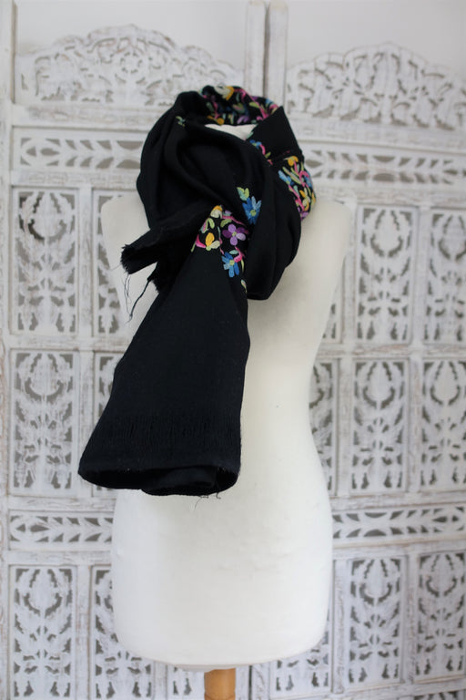 sh17860 black wool embroidered colourful shawl WINTER - Indian Suit Company