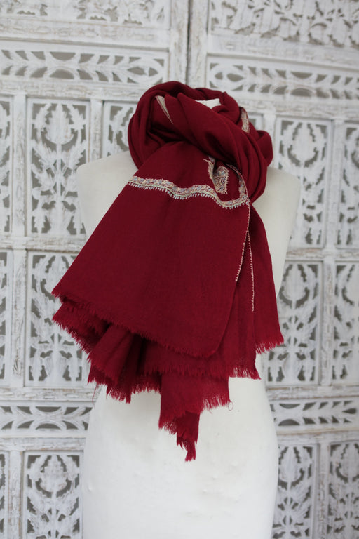 sh17939 maroon wool embroidered shawl WINTER - Indian Suit Company