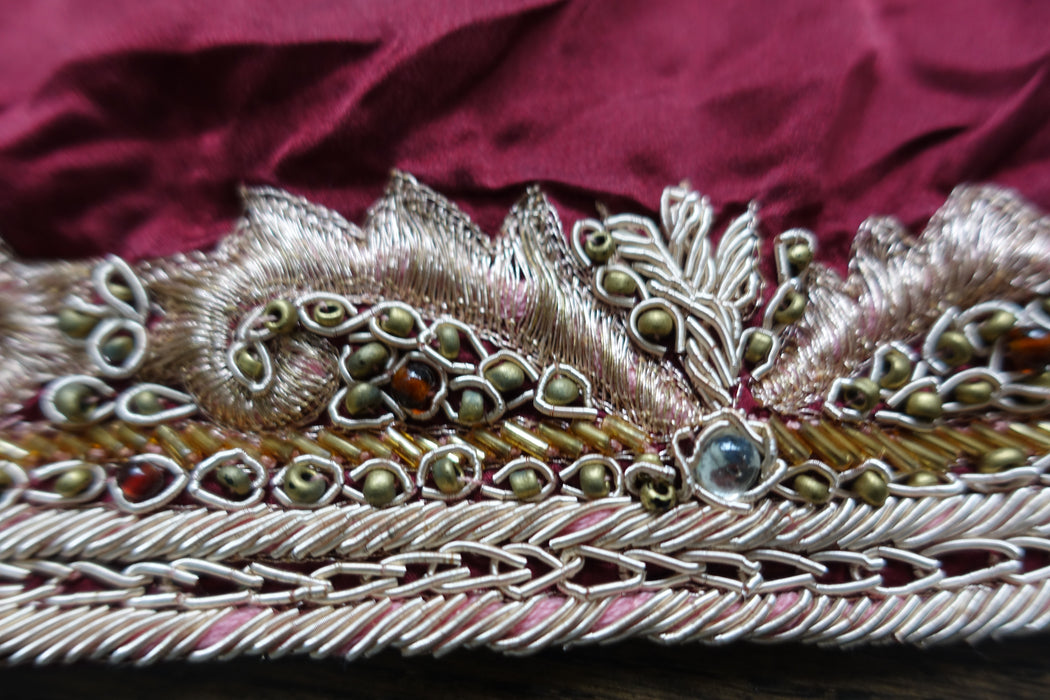 Dark Red Brushed Zardosi Silk Dupatta - Preloved