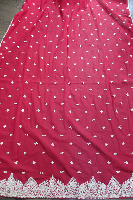 Dark Red Net Zardosi Vintage Wedding Dupatta - New