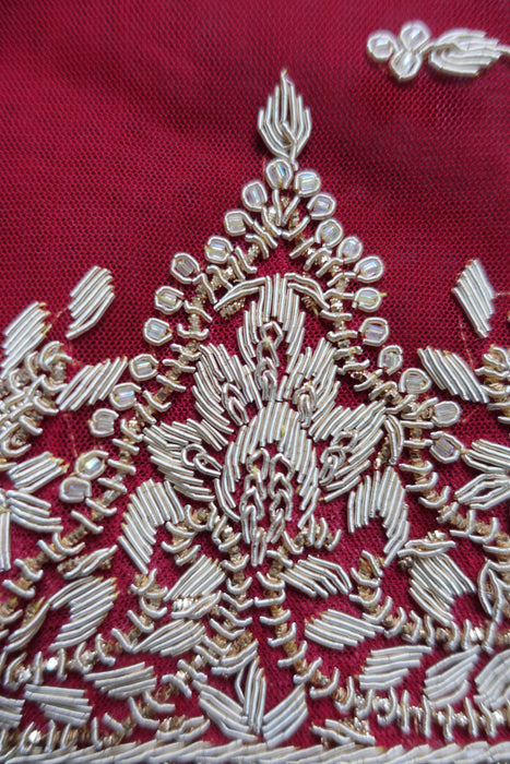 Dark Red Net Zardosi Vintage Wedding Dupatta - New