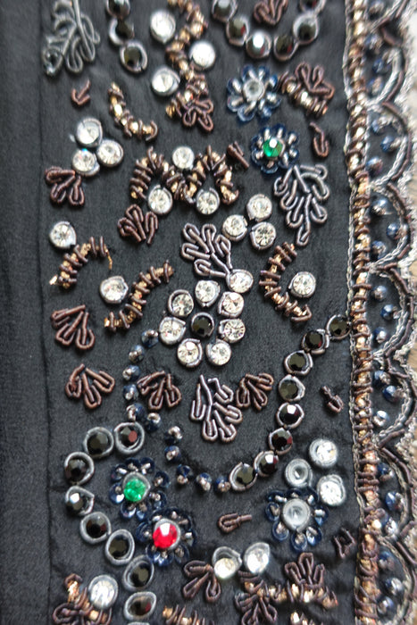 Black Crepe Silk Diamante Embellished Dupatta - Preloved