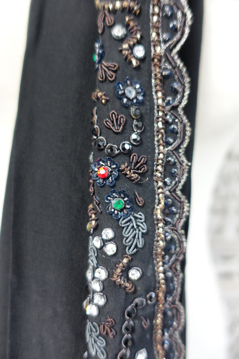 Black Crepe Silk Diamante Embellished Dupatta - Preloved