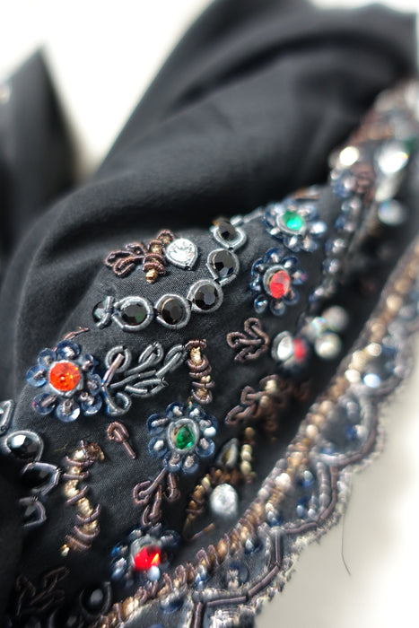 Black Crepe Silk Diamante Embellished Dupatta - Preloved