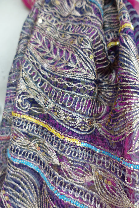 Blue And Pink Vintage Embellished Dupatta - New