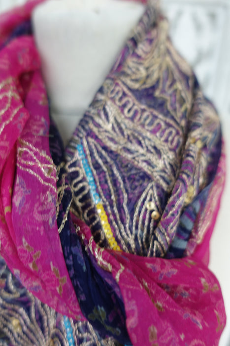 Blue And Pink Vintage Embellished Dupatta - New
