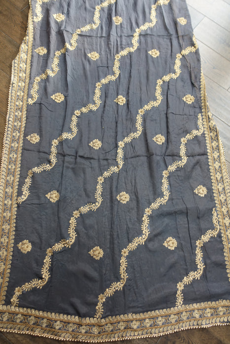 Charcoal Grey Embellished Dupatta - New