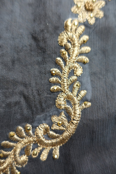 Charcoal Grey Embellished Dupatta - New