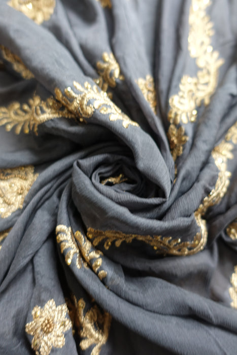 Charcoal Grey Embellished Dupatta - New