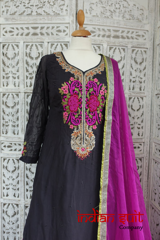 Grey & Purple Chiffon Salwar Kameez UK 10 / EU 36 - Preloved - Indian Suit Company