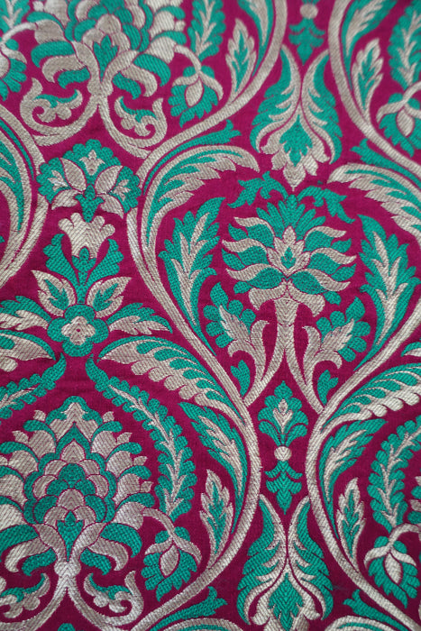 Ss17887 Dark Plum Pure Silk & Brocade 4Pc Ex Con With Diamante Trim Py Needs Cleaning - Indian Suit Company