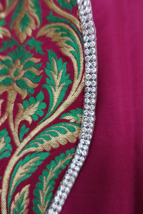 Ss17887 Dark Plum Pure Silk & Brocade 4Pc Ex Con With Diamante Trim Py Needs Cleaning - Indian Suit Company