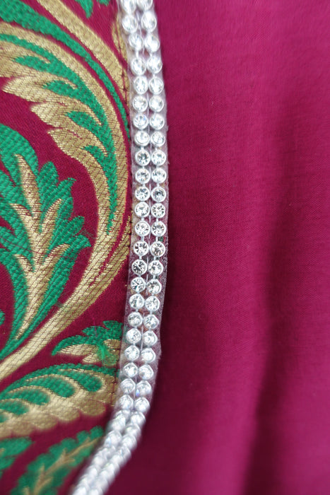 Ss17887 Dark Plum Pure Silk & Brocade 4Pc Ex Con With Diamante Trim Py Needs Cleaning - Indian Suit Company