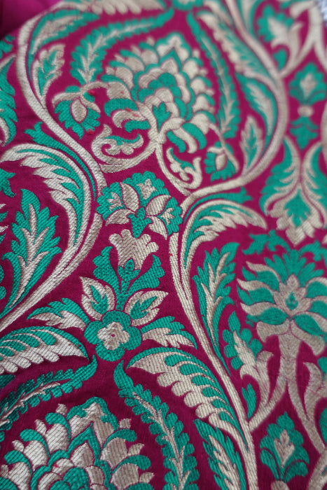 Ss17887 Dark Plum Pure Silk & Brocade 4Pc Ex Con With Diamante Trim Py Needs Cleaning - Indian Suit Company