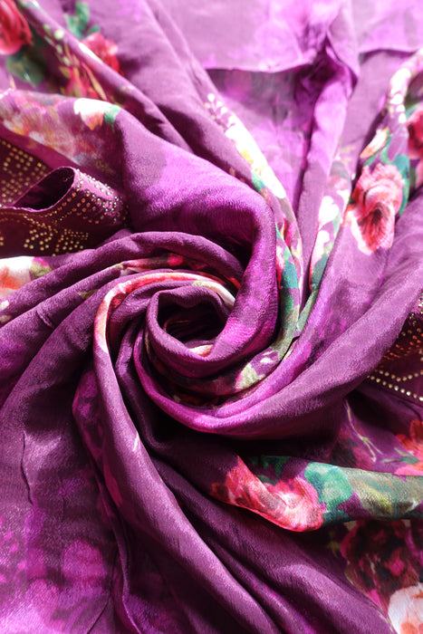 Plum Silk Salwar Suit With Floral Dupatta- UK 12/EU 38 - Preloved
