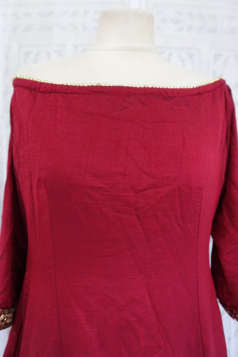 Dark Red Off Shoulder Salwar Kameez - UK 14/EU 40 - Preloved