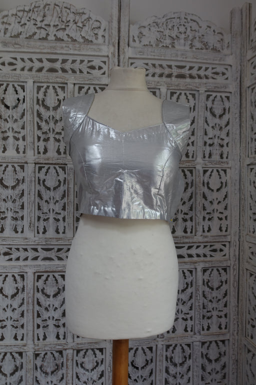 Silver Metallic Sari Choli Tunic - UK 8 / EU 34 - New - Indian Suit Company