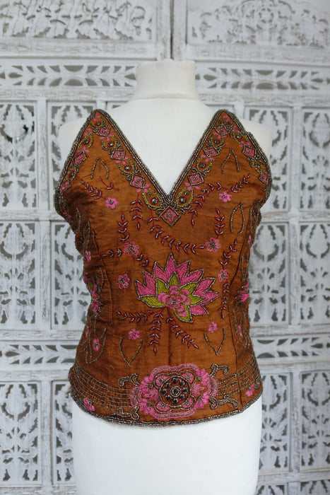 Brown Raw Silk Tunic - UK 8 / EU 34 - New - Indian Suit Company