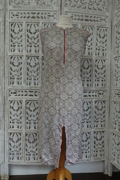 Cream & Navy Printed Long Tunic - UK 16 / EU 42 - Preloved - Indian Suit Company