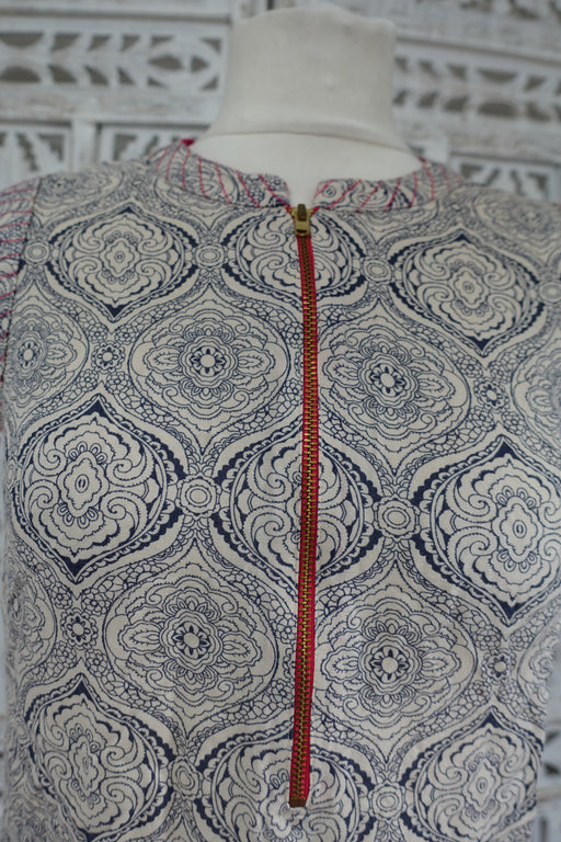 Cream & Navy Printed Long Tunic - UK 16 / EU 42 - Preloved - Indian Suit Company