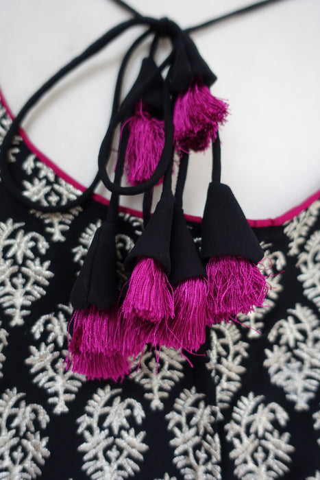 Black Embroidered Chiffon Tunic - UK 18 / EU 44 - New - Indian Suit Company