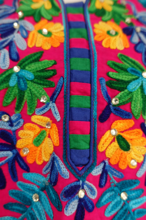 Pink Floral Crewel Tunic Cotton UK 12 / EU 38 - Preloved - Indian Suit Company