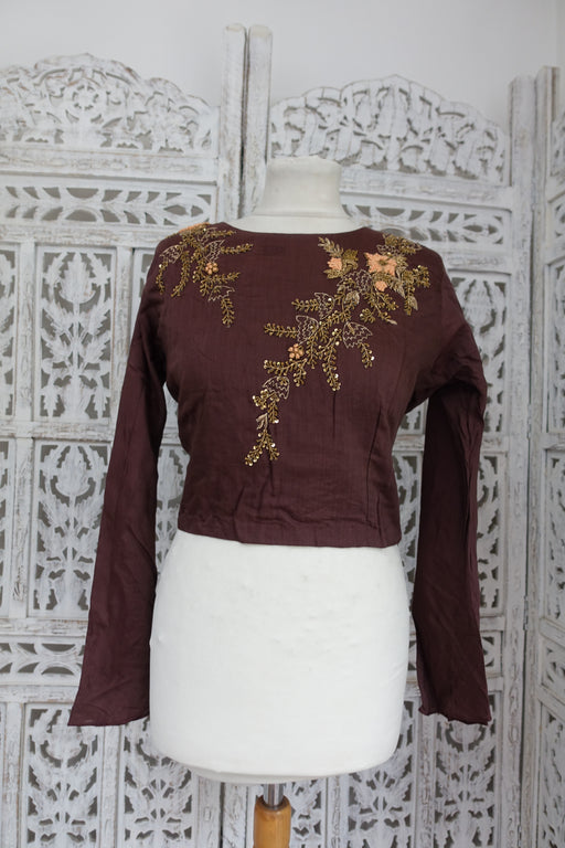 Brown Embellished Choli Blouse - UK 12 / Eu 38 - Preloved READY - Indian Suit Company