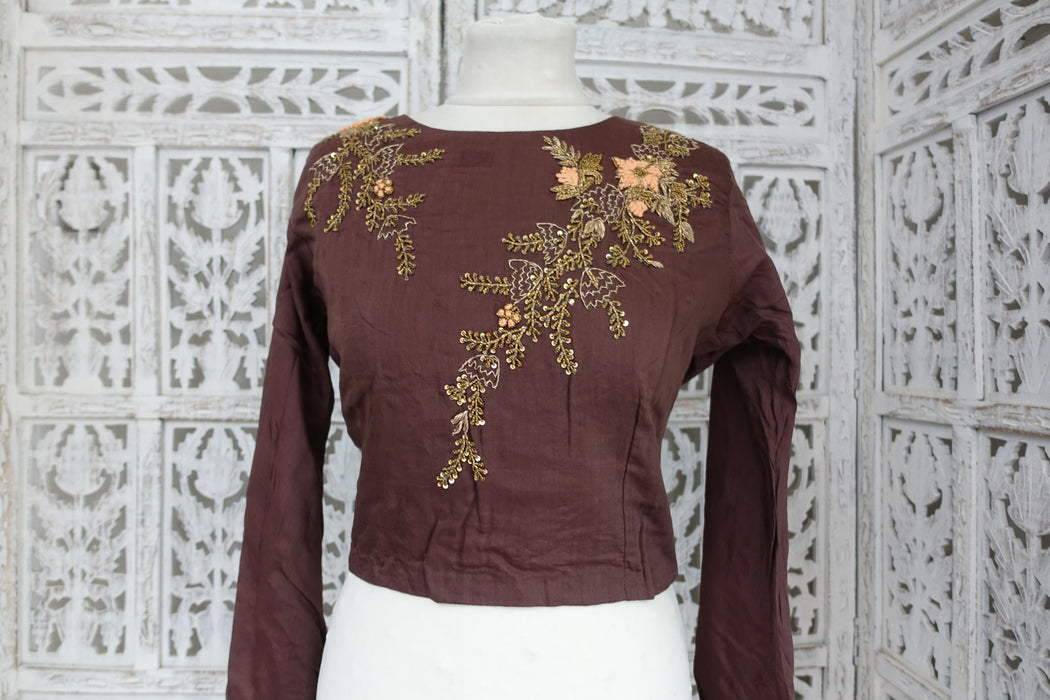 Brown Embellished Choli Blouse - UK 12 / Eu 38 - Preloved READY - Indian Suit Company