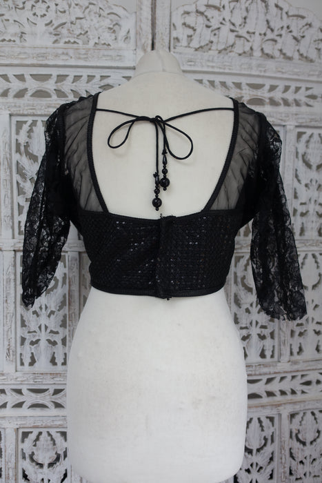 Black Sparkly Sari Blouse - New