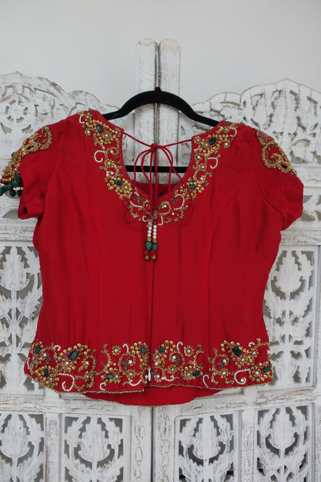 Bright Red Silk Sati Takhar Blouse - New