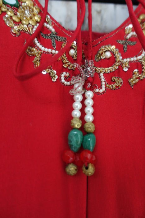 Bright Red Silk Sati Takhar Blouse - New