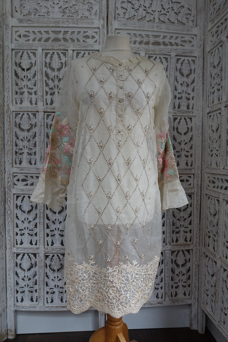 Cream Agna Noor Silk Cotton - New - UK 12 / EU 38