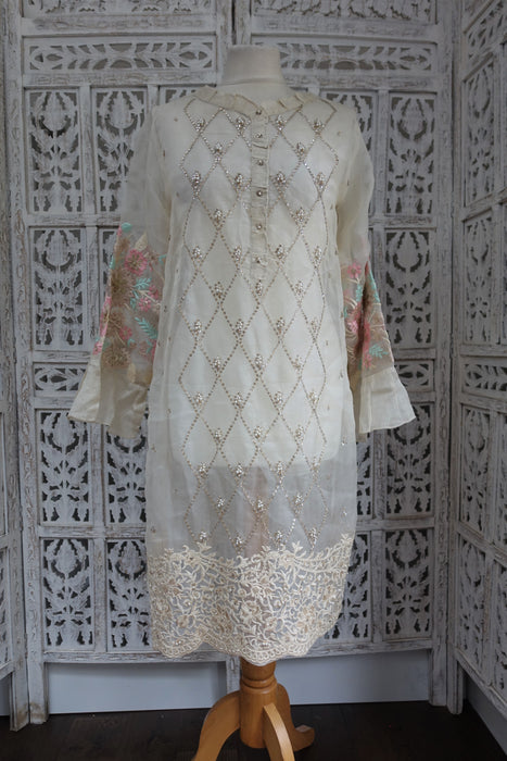 Cream Agna Noor Silk Cotton - New - UK 12 / EU 38