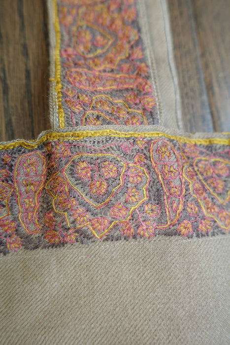 Taupe Wool Embroidered Tote Bag - New