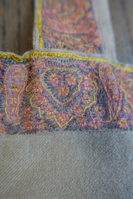 Taupe Wool Embroidered Tote Bag - New