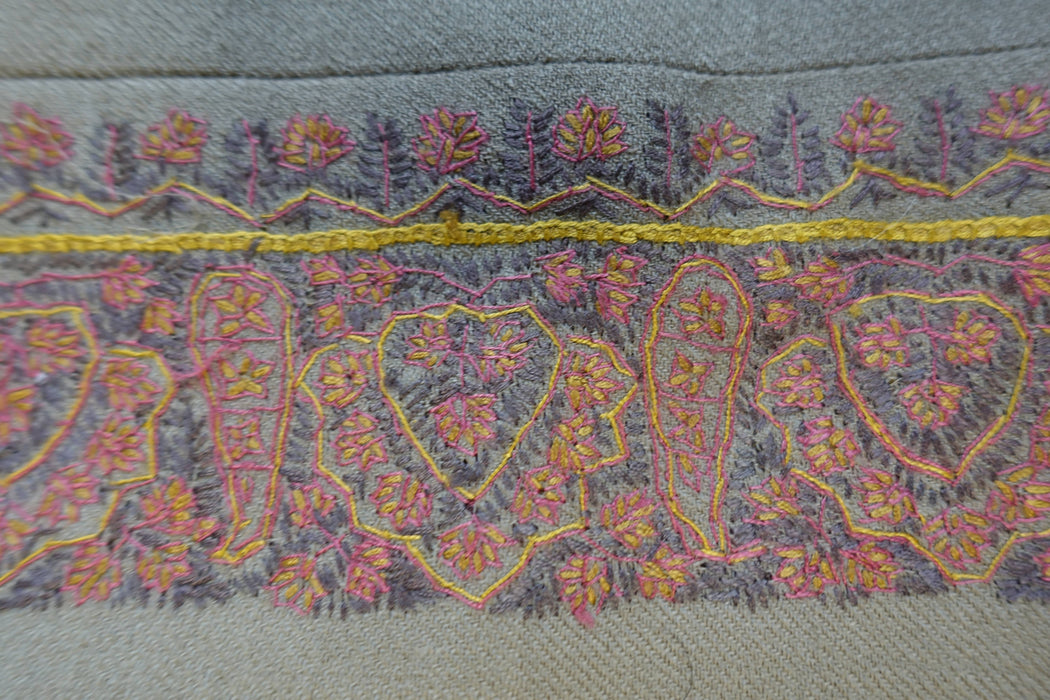 Taupe Wool Embroidered Tote Bag - New
