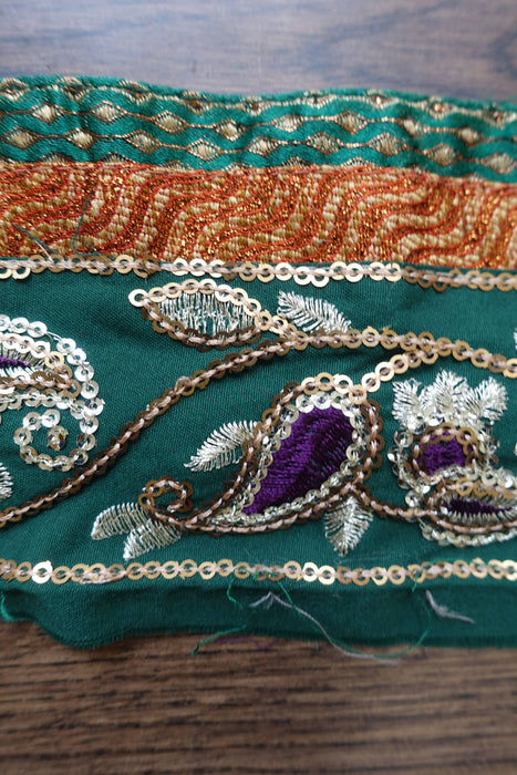Green & Purple Reclaimed Sari Trim - Preloved