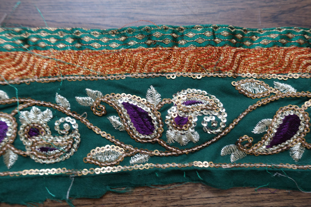 Green & Purple Reclaimed Sari Trim - Preloved