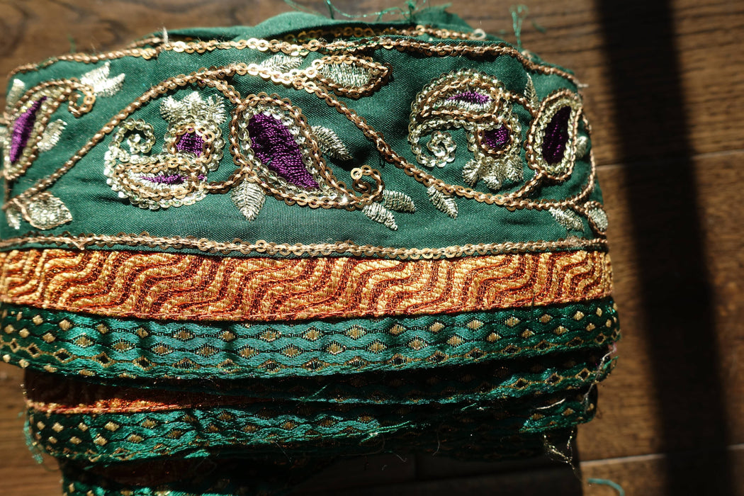 Green & Purple Reclaimed Sari Trim - Preloved