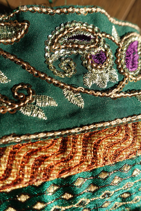 Green & Purple Reclaimed Sari Trim - Preloved