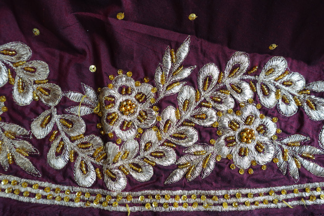 Maroon Vintage Pure Silk Lengha - UK Size 12/EU Size 38 - New
