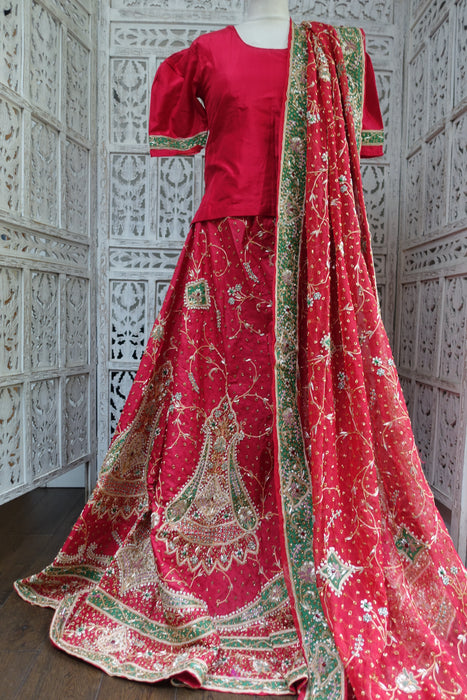 Red Silk Vintage Wedding Lengha - UK 10 / EU 36 - New