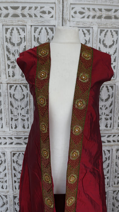 Olive Green Vintage 4Pc Lengha With Jacket - UK 16 / EU 42 - Preloved