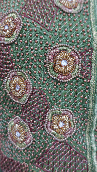 Olive Green Vintage 4Pc Lengha With Jacket - UK 16 / EU 42 - Preloved