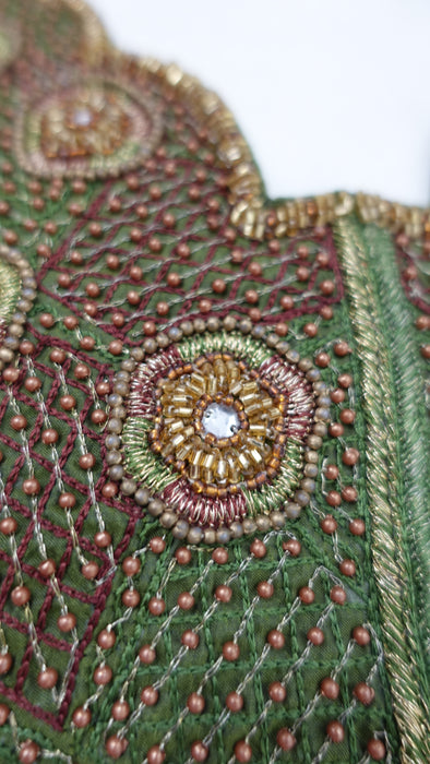 Olive Green Vintage 4Pc Lengha With Jacket - UK 16 / EU 42 - Preloved