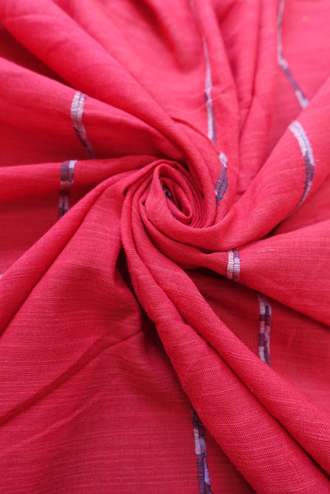 Red And Black Cotton Sari With Blouse Piece - New