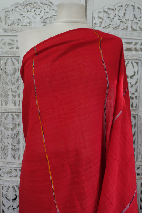 Red And Black Cotton Sari With Blouse Piece - New