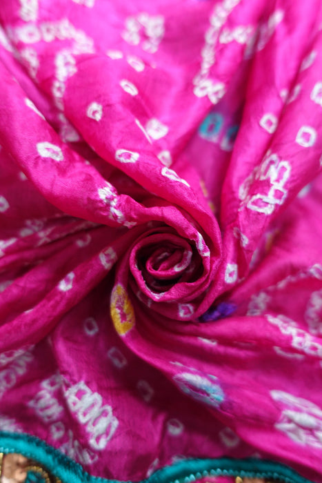 Teal & Pink Vintage Silk Dupatta - Preloved