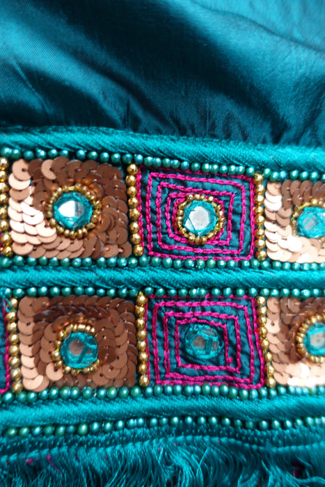 Teal & Pink Vintage Silk Dupatta - Preloved