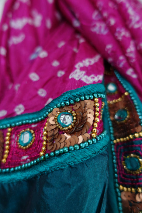 Teal & Pink Vintage Silk Dupatta - Preloved